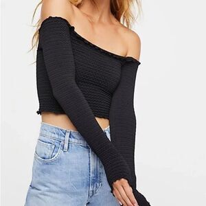 NWOT Free People Intimately Pucker Up Off the Shoulder Black Long Sleeve SizeM/L